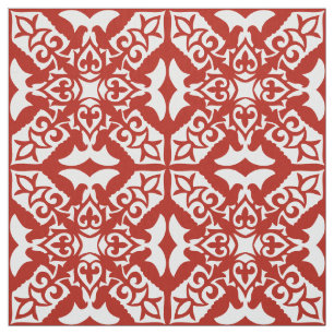Tela Baldosa marroquí - rojo profundo y blanco