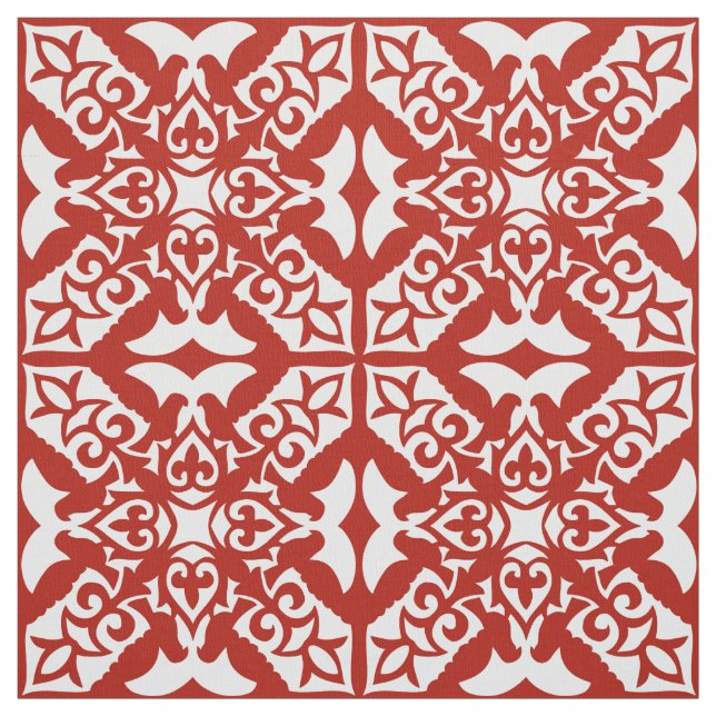 Tela Baldosa marroquí - rojo profundo y blanco (Retal)