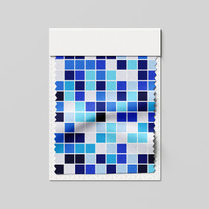 Tela Baldosas de piscina, mosaicos azules, patrón geomé