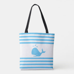 Tela Ballena en Bolso de mano a rayas turquesa y blanco