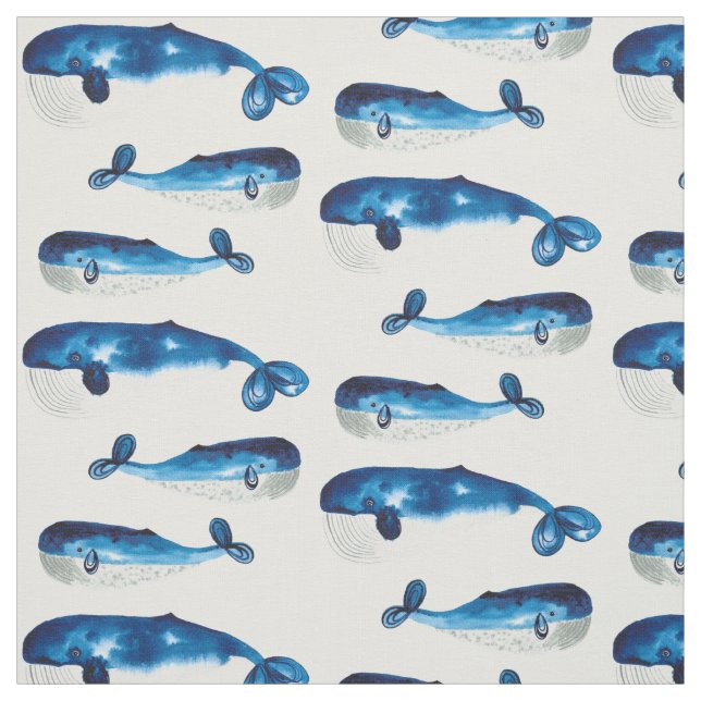 Tela Ballenas azules de Acuarela (Retal)