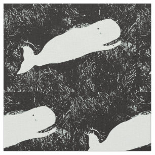 Tela ballenas blancas que nadan en negro