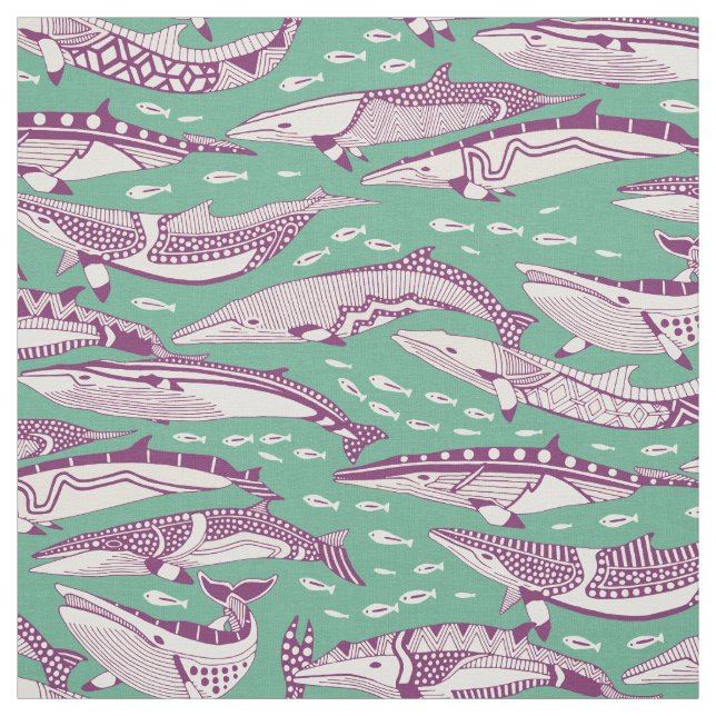 Tela ballenas minke pimienta morada de menta (Retal)