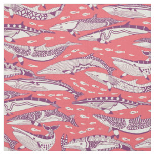 Tela ballenas minke rosa púrpura rosado