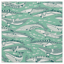 Tela ballenas minke verde azul oscuro menta piperita