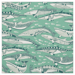 Tela ballenas minke verde azul oscuro menta piperita