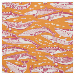 Tela ballenas minke viva magenta satsuma naranja