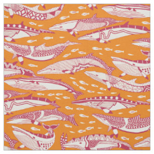 Tela ballenas minke viva magenta satsuma naranja