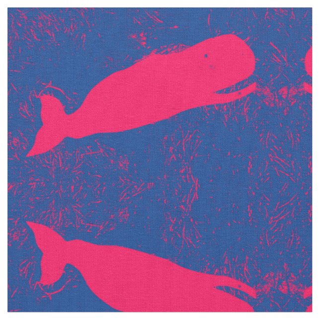 Tela ballenas rojas en azul (De cerca)
