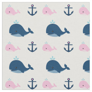 Tela Ballenas y anclas azules y rosadas del bebé