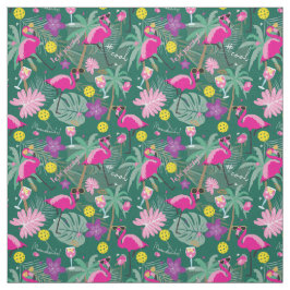 Tela Baloncesto tropical con flamencos, verde