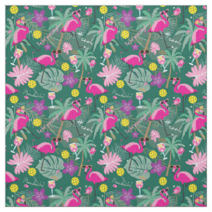Tela Baloncesto tropical con flamencos, verde