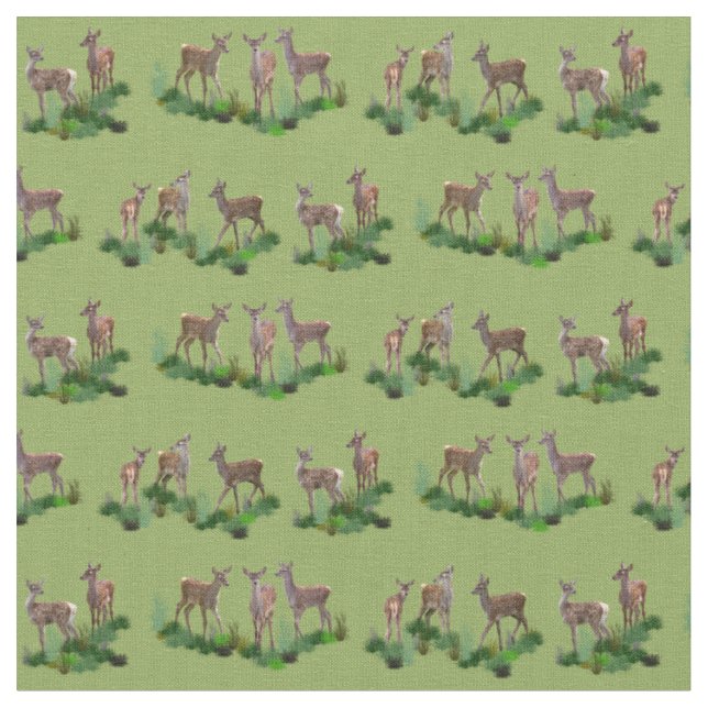 Tela Bambi Meadow (Verde) (De cerca)