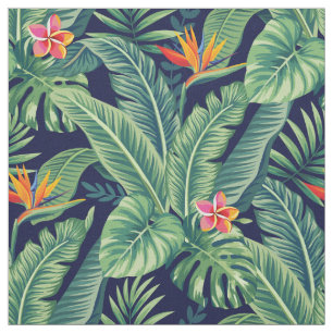 Tela Banana tropical Monstera Palm Leaves & Flores