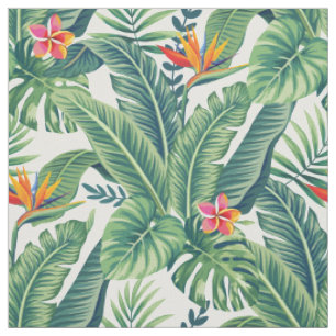 Tela Banana tropical Monstera Palm Leaves & Flores