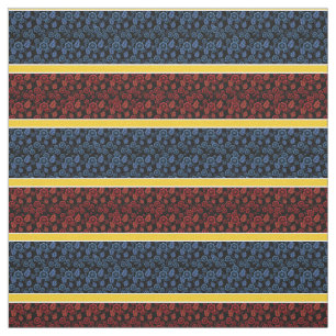 Tela Banda azul/roja floral-dorada/blanca - negro