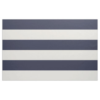 Tela Bandas anchas de marfil y azul de la marina a gran