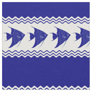 Tela Bandas de Angelfish Blue White Coastal