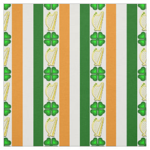Tela Bandera/Naranja de Irlanda, shamrock, tira de arpa