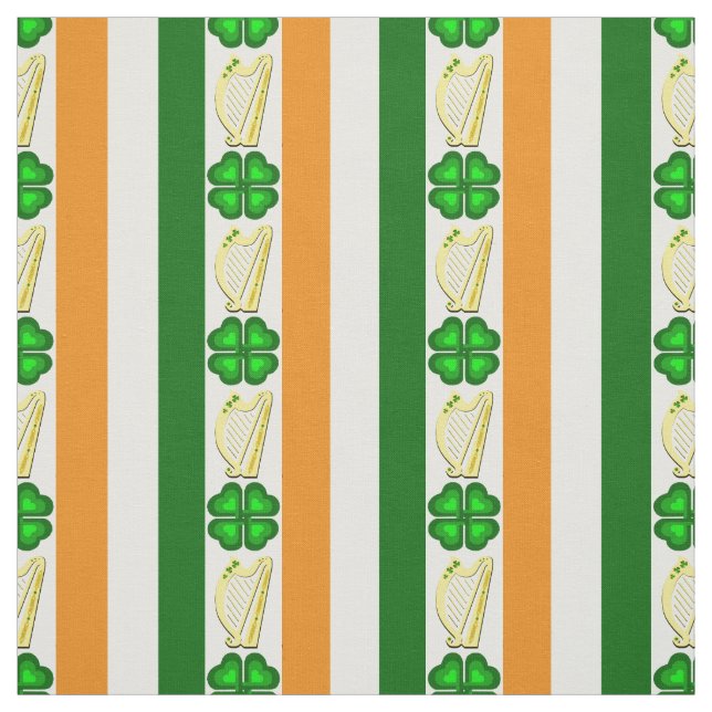 Tela Bandera/Naranja de Irlanda, shamrock, tira de arpa (Retal)