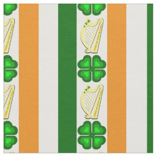 Tela Bandera/Naranja de Irlanda, shamrock, tira de arpa
