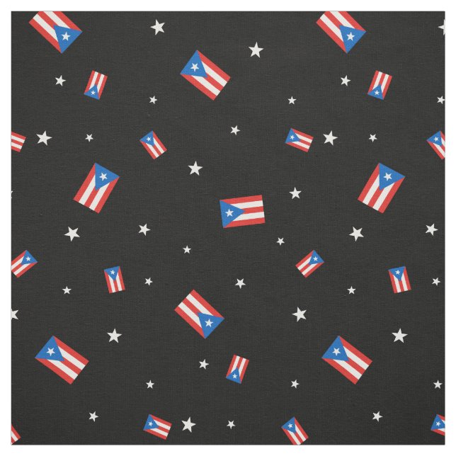 Tela Banderas y estrellas puertorriqueñas negras (Retal)