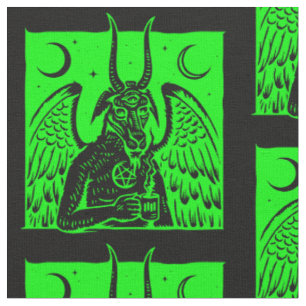 Tela baphomet pentagram luna café demon ácido verde