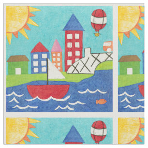 Tela Barco de vela y globo aerostático con Cityscape