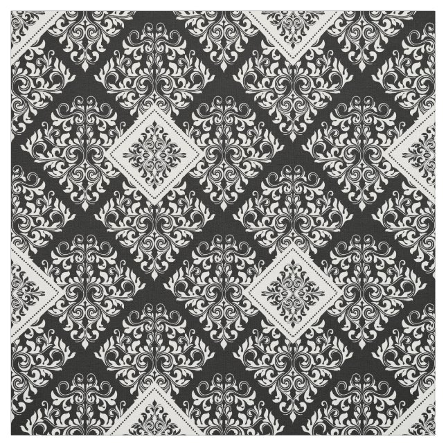 tela barroca negra ornamental de Damasco blanco (Retal)