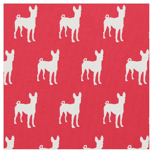 Tela Basenji Dog Silhouette Mascota Red (De cerca)