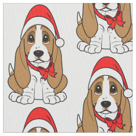 Tela Basset Hound en el gorra de Santa en el navidad