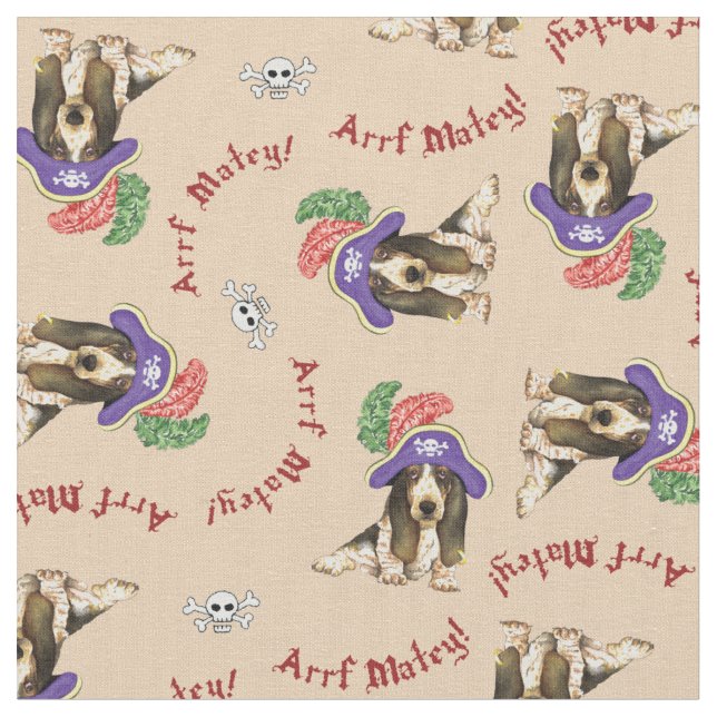 Tela Basset Hound Pirate Fabric (De cerca)