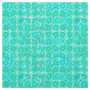 Tela Batik tribal - aqua y turquesa con blanco
