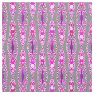 Tela Batik tribal - Rosa de Fuchsia, violeta y gris