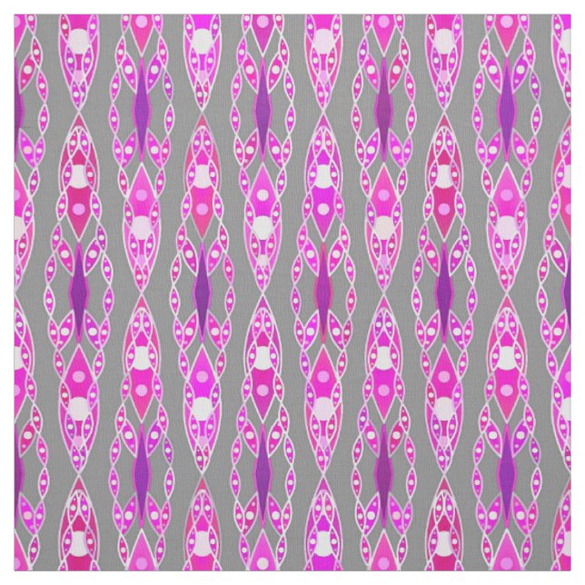 Tela Batik tribal - Rosa de Fuchsia, violeta y gris (Retal)