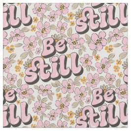 Tela Be Still - Escrituras florales retro en rosa y bla