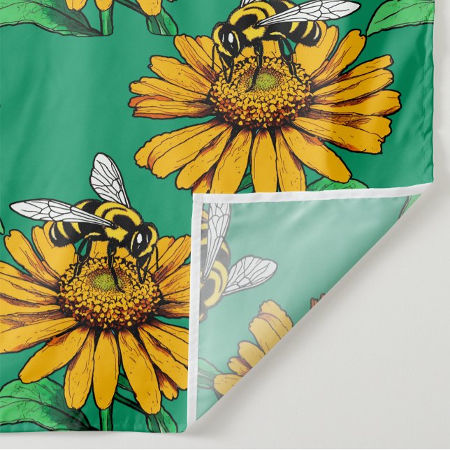 Tela Bee on Sunflower Flower Pattern Design Green  (Subido por el creador)