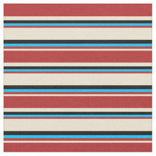 Tela Beige, rojo, azul cielo profundo y rayas negras