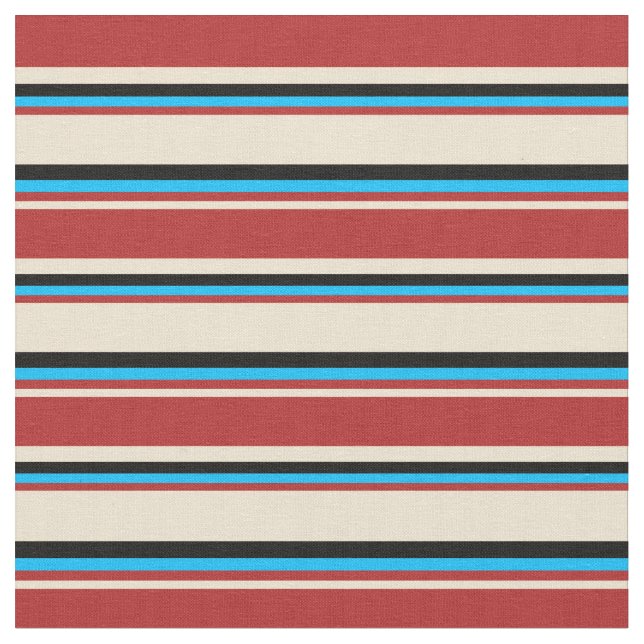 Tela Beige, rojo, azul cielo profundo y rayas negras (De cerca)