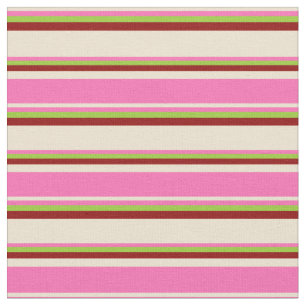Tela Beige, rosado caliente, franjas rojas verdes y osc