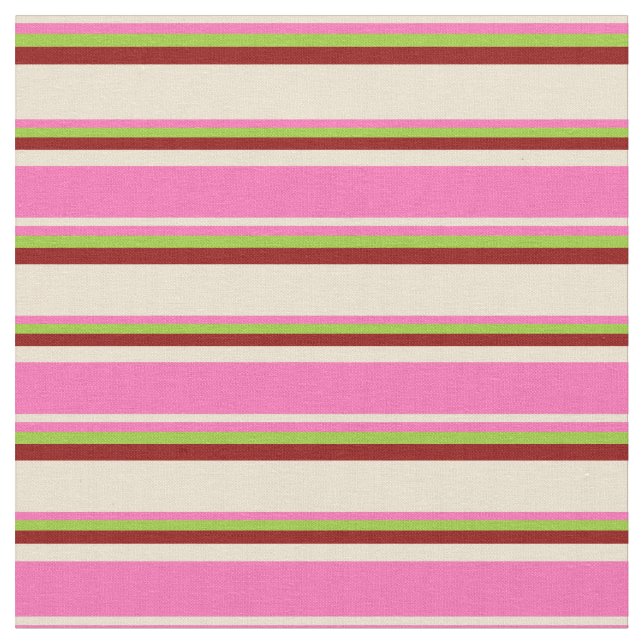 Tela Beige, rosado caliente, franjas rojas verdes y osc (De cerca)