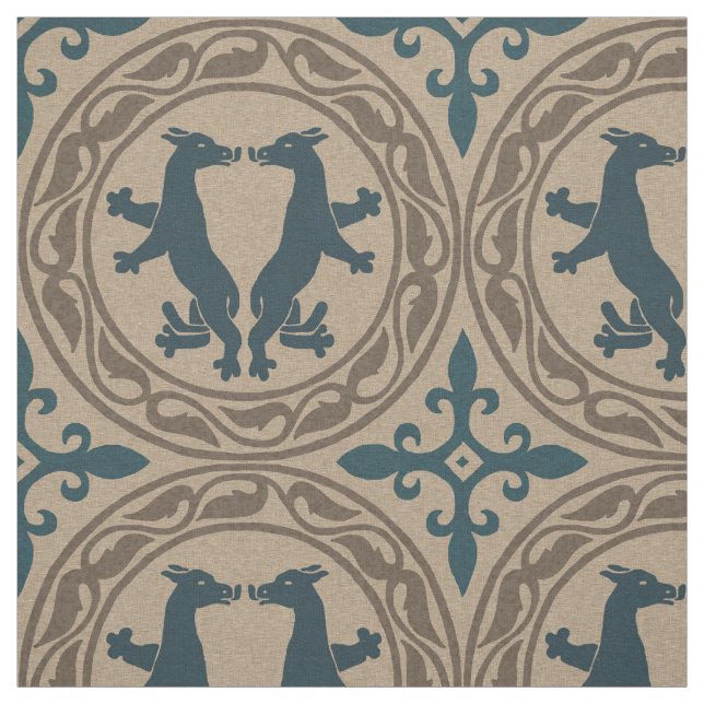 Tela Bestias bizantinas azules y tan (Retal)
