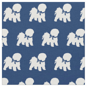 Tela Bichon Frise Dog Silhouette Mascota Navy Azul