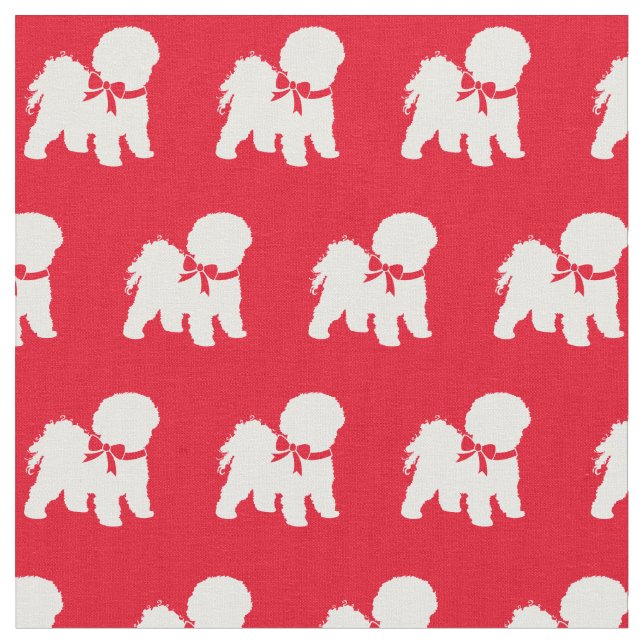 Tela Bichon Frise Dog Silhouette Mascota Red (De cerca)
