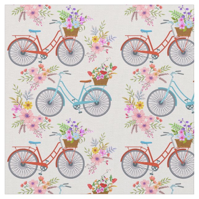 Tela Bicicletas con flores (De cerca)
