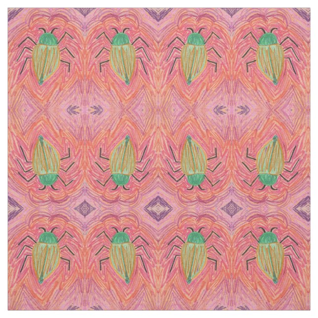 Tela Big Green Beetle Bug on Red Stripe (Retal)