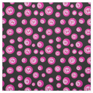Tela Bingo Lover Bingo Rosa Balls Patrón en negro