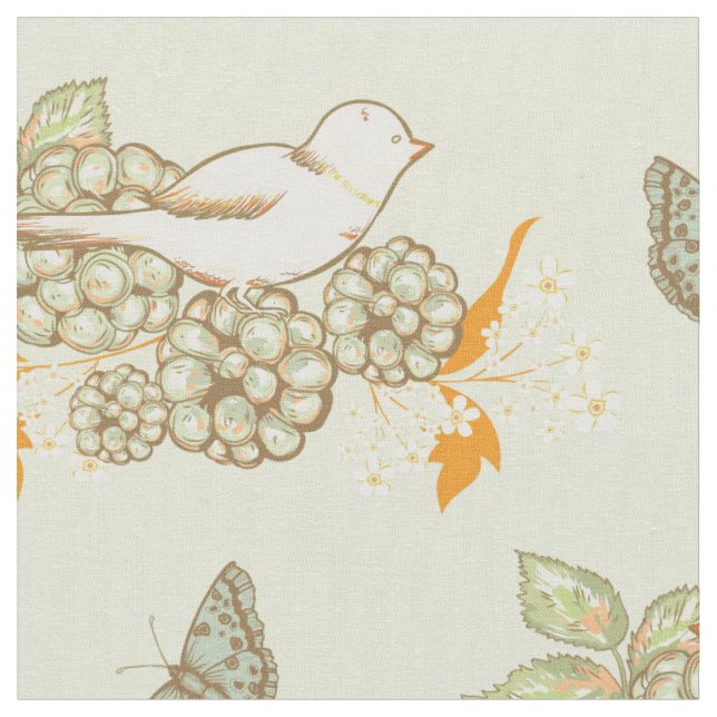 Tela Birds Berries y Butterflies Fabric 2 (De cerca)