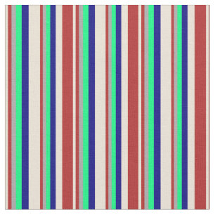 Tela Bisque, Rojo, Gris Oscuro, Verde y Líneas Azules