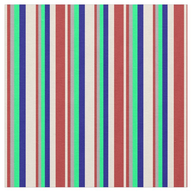 Tela Bisque, Rojo, Gris Oscuro, Verde y Líneas Azules (De cerca)
